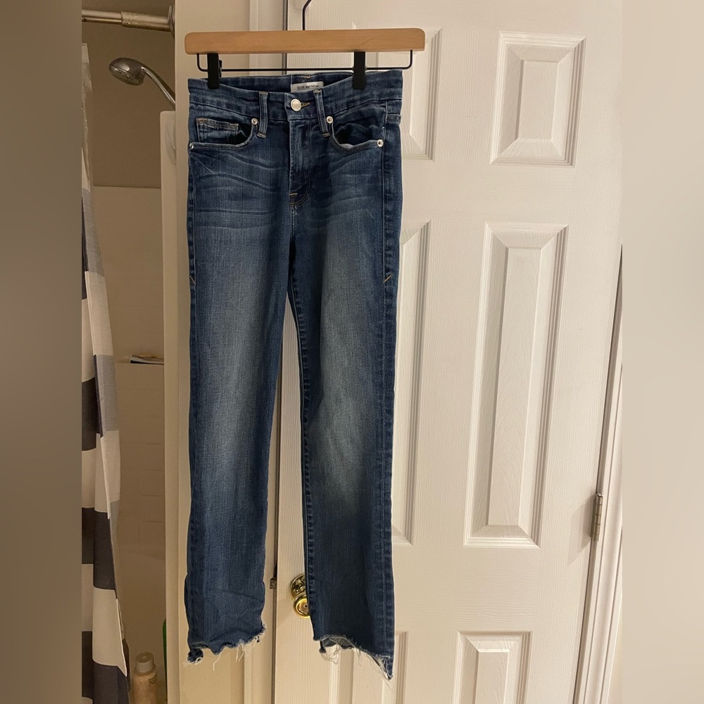 Good American Straight Leg Raw Hem Jeans size 0/25
